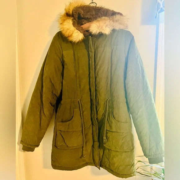 4How Olive green warm hooded Winter Parker - Picture 1 of 4